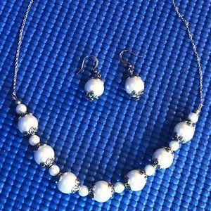 Large Faux Pearl Half Necklace & Matching Earrings
